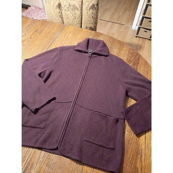 Size 1X Tally Ho Plum Wine Purple Long Sleeve Full Zip Sweater Cardigan Outer - Picture 2 of 3